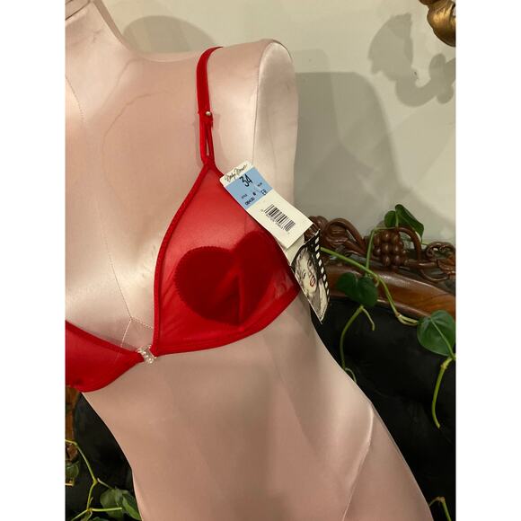 VTG Marilyn Monroe Velvet Heart Bralette Bra Comfort Adjustable Strap Sz 36 Red - Picture 2 of 4